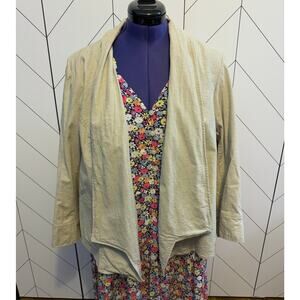 Lane Bryant Women’s Plus Size 26 Beige Linen Open Front Draped Cardigan Jacket
